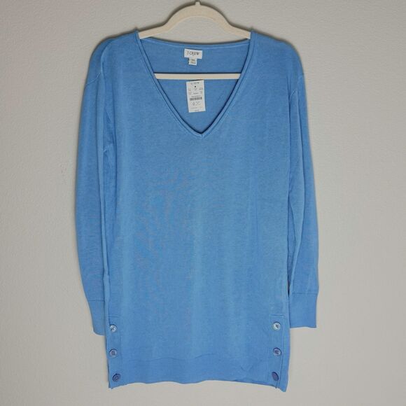 J. Crew Women's NWT V Neck Button Tunic Sweater Linen Blend Blue AW729 Size XS - Picture 1 of 8